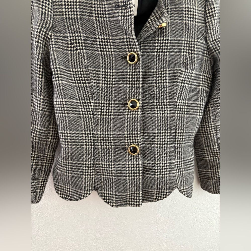 Albert Nipon Blazer Shiny Thread, Wool Plaid Gold… - image 2